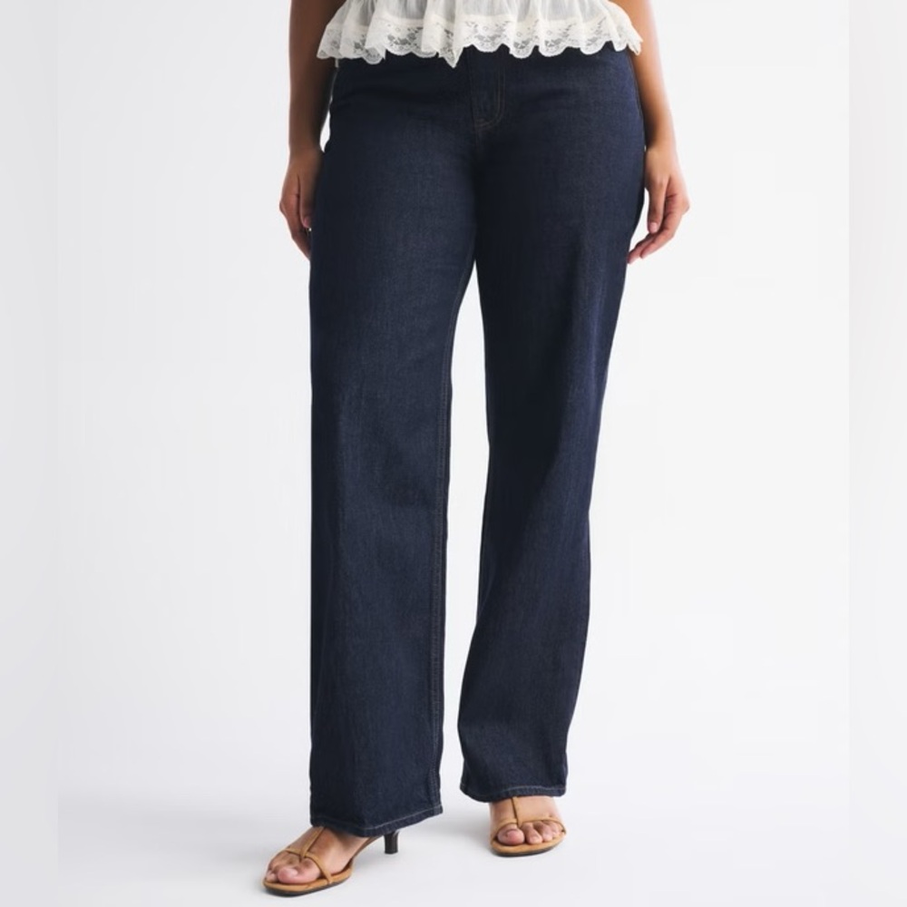 Abercrombie Curve Love High Rise Loose Rigid Jeans Dark Wash 34 Short NWOT